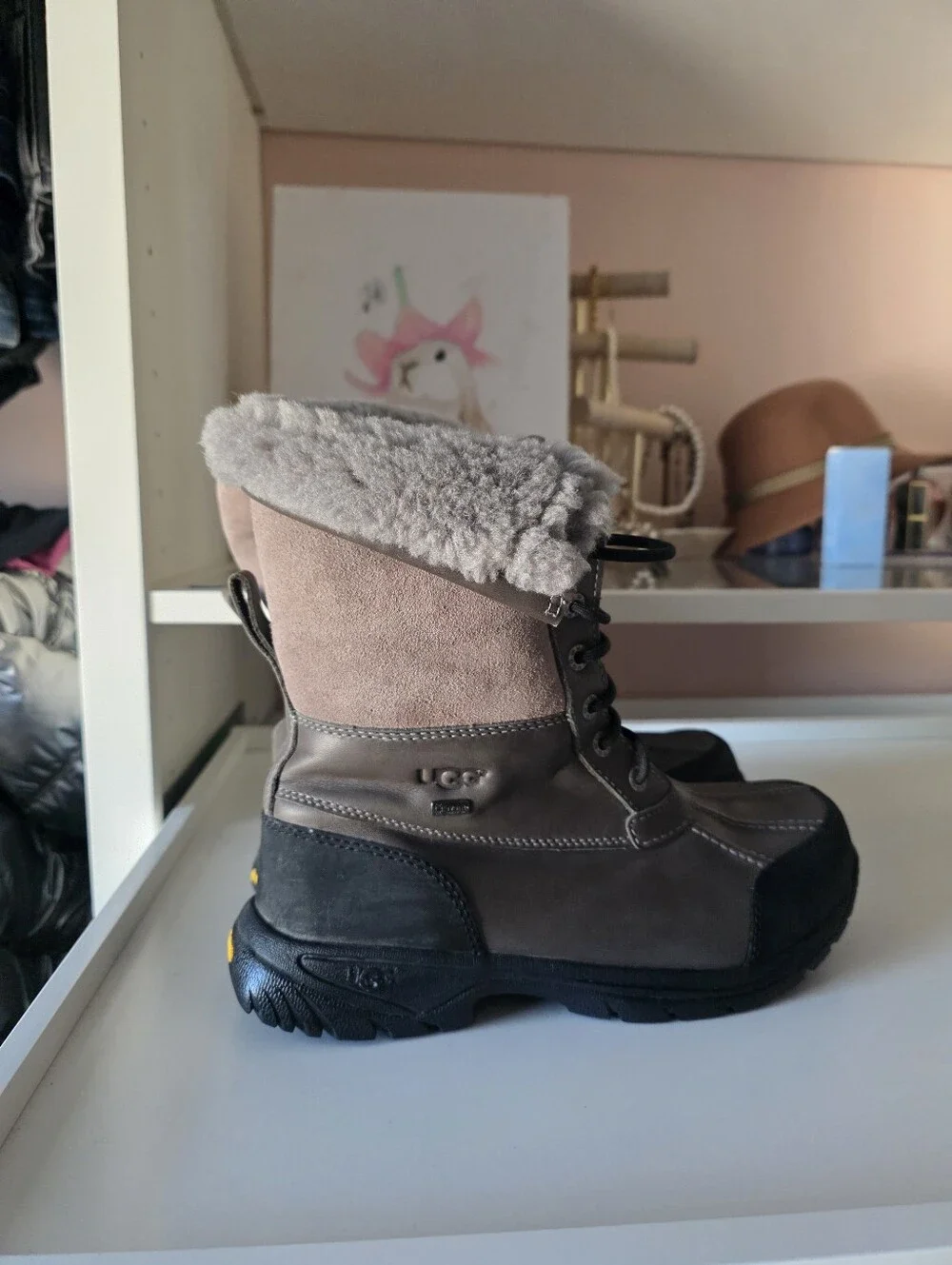 UGG Sheepskin-Lined Winter Boots in Dark Brown and Black